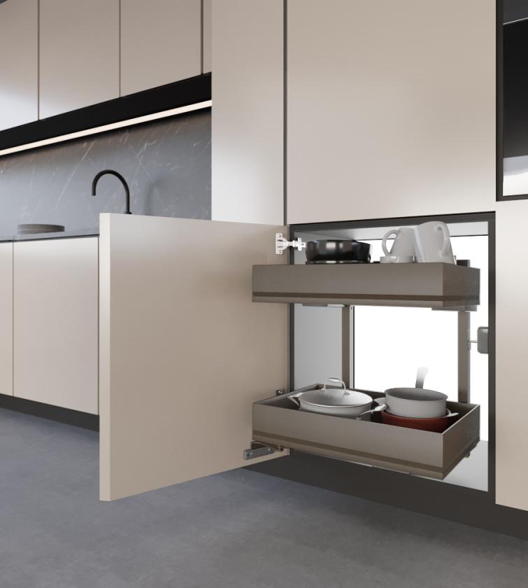 861K Minimal - Sistema estraibile a due cesti per mobile base Champagne