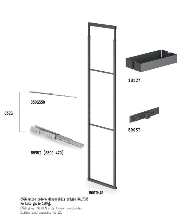 852HY Colonna estraibile con guide a sfera Slate