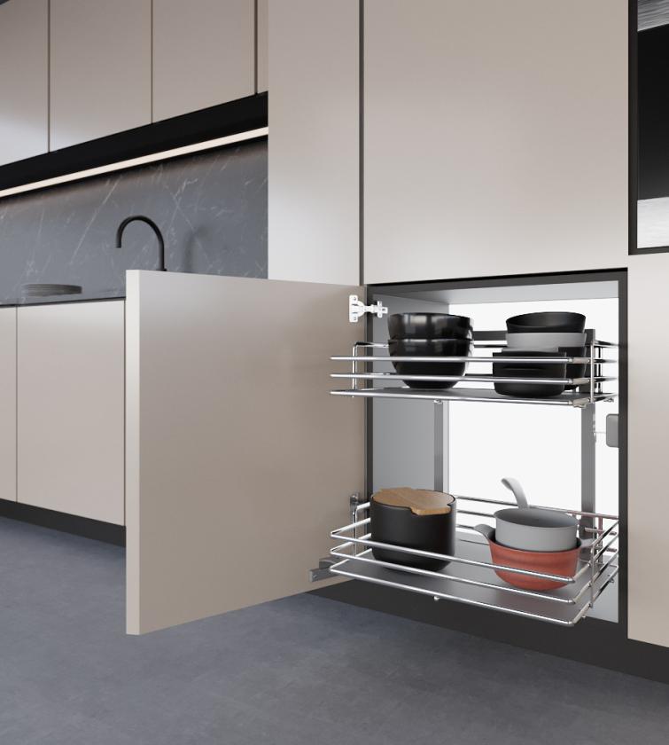 861E Minimal - Sistema estraibile a due cesti per mobile base Gray Chrome