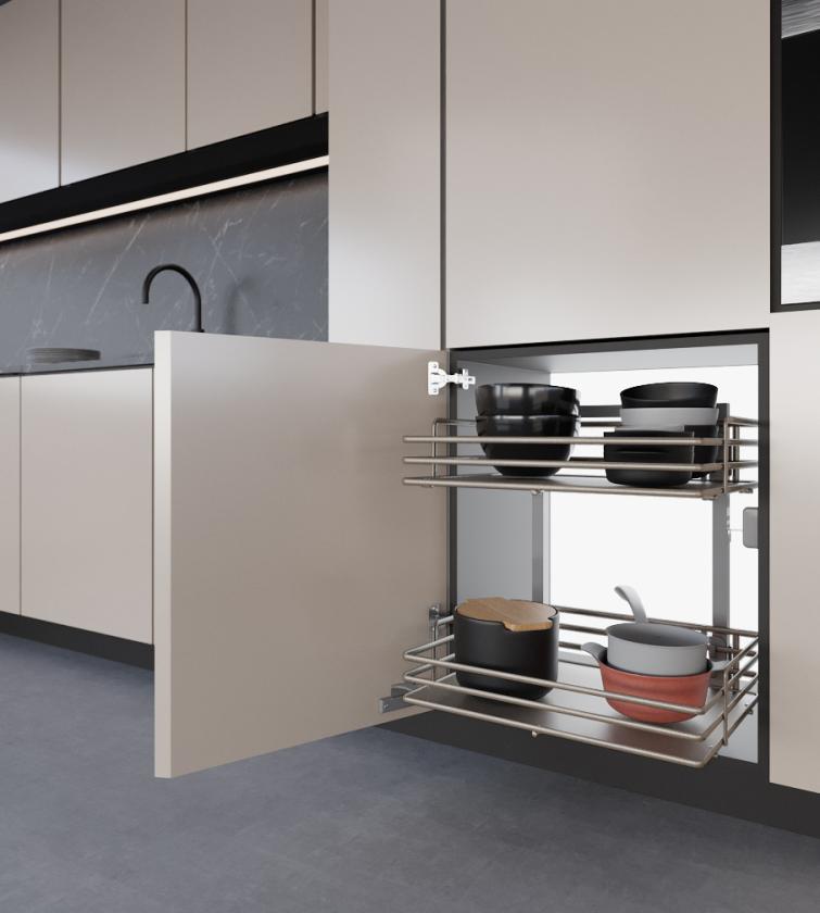 861E Minimal - Sistema estraibile a due cesti per mobile base Champagne